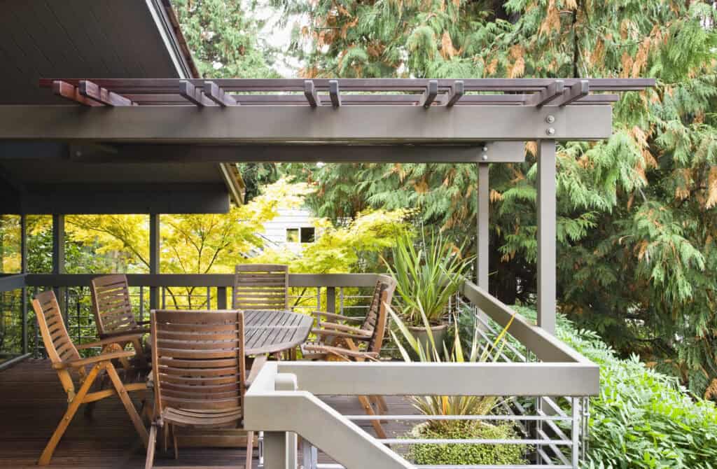 Wooden deck installation for outdoor living space