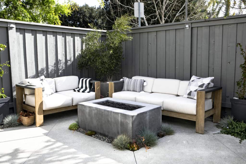 Backyard remodeling project with outdoor lounge seating