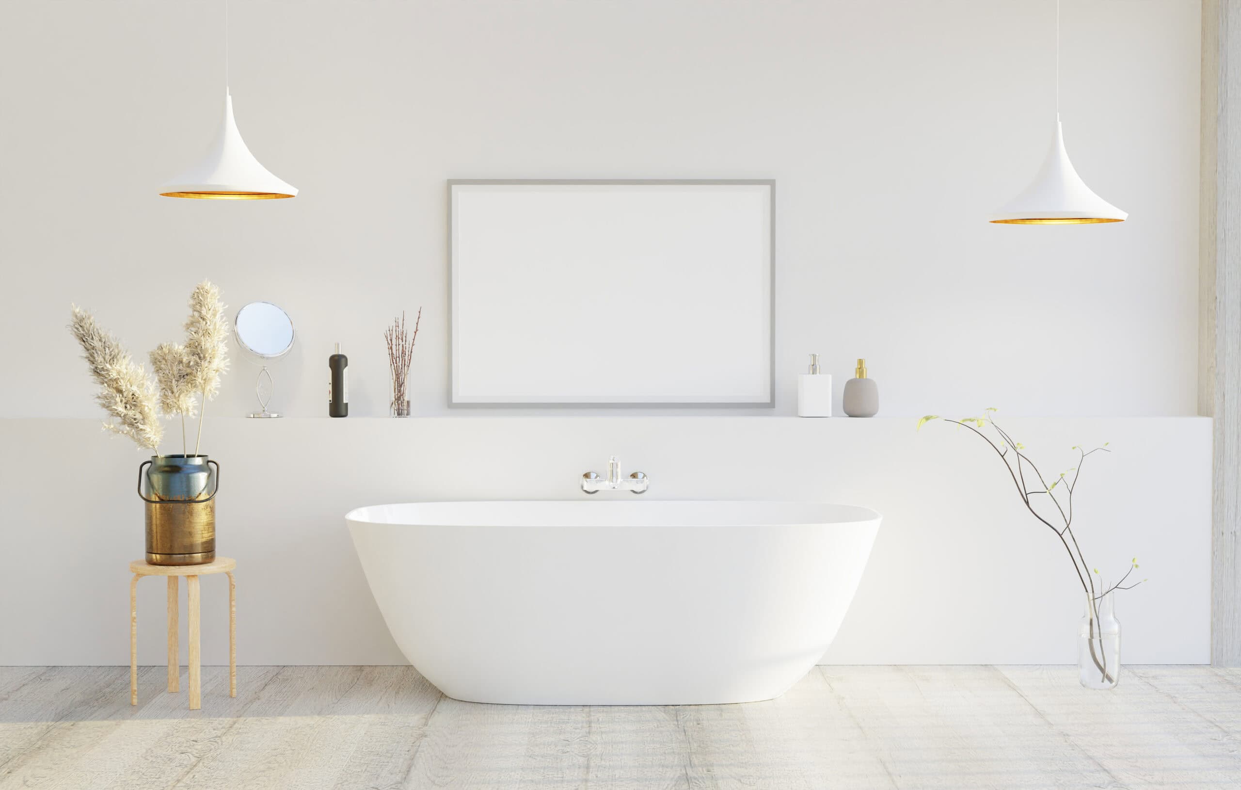 Bathroom remodel with bathtub and modern wall frame design