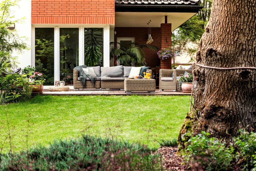 Tree support structure in residential landscaping project