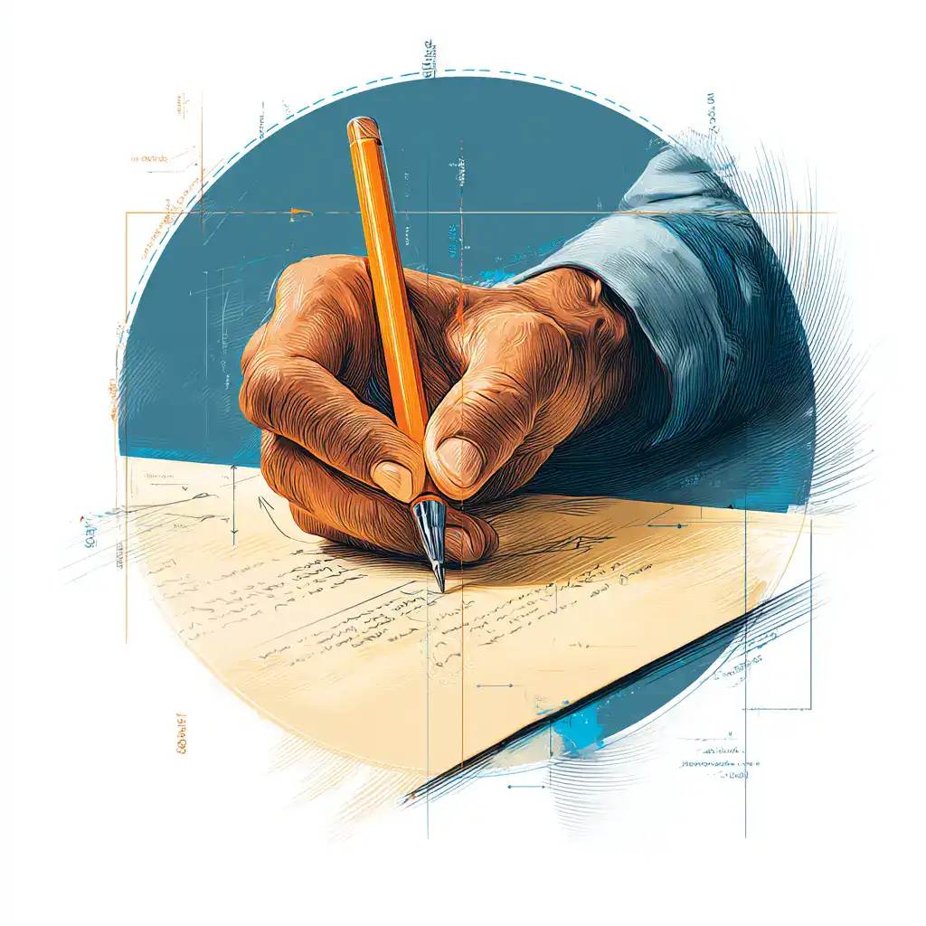 Hand writing a bathroom remodeling plan with a pencil and paper.