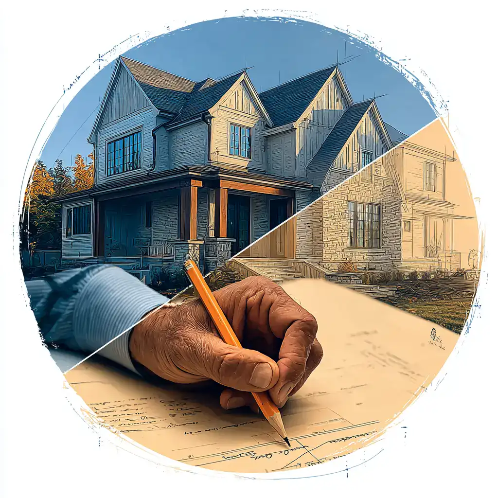 Beautiful modern house exterior with renovation work underway.