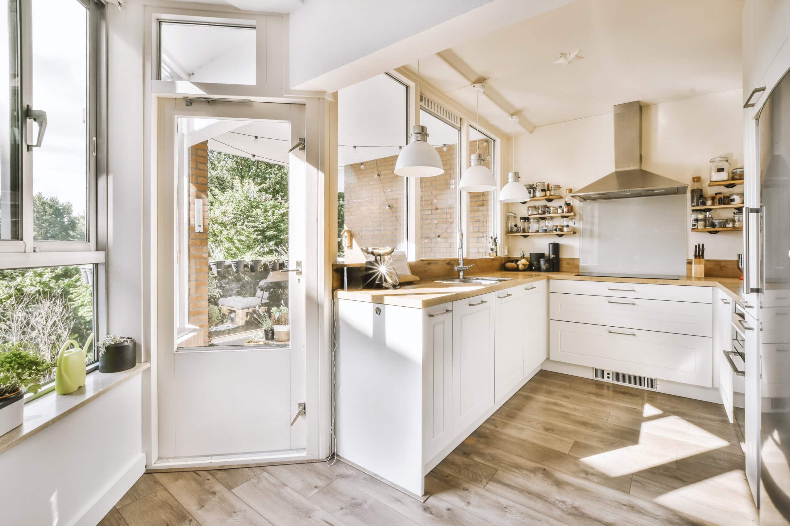 Modern corner kitchen design with sleek cabinetry