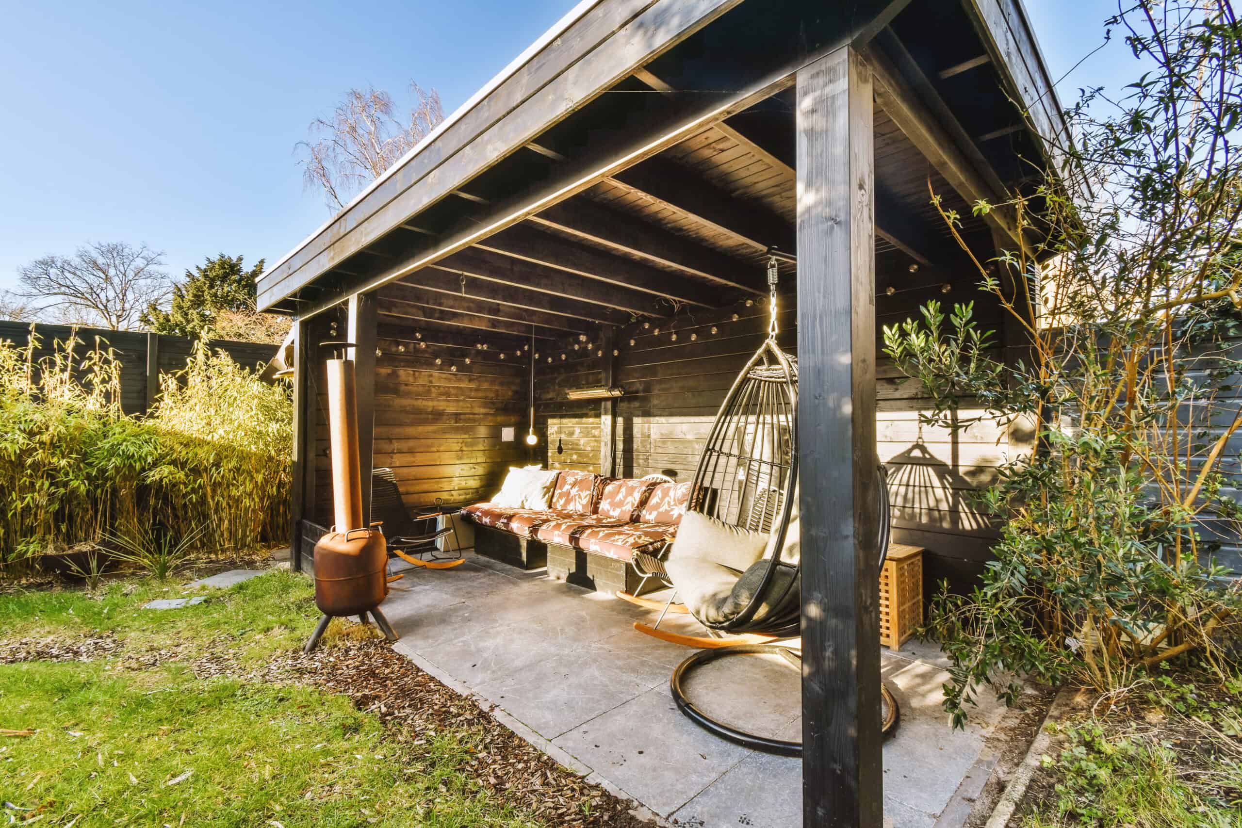 Stylish outdoor patio seating area with modern finish