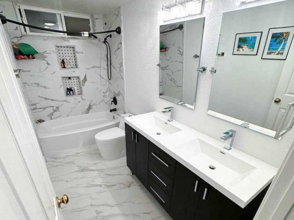 Interior renovation progress with modern finishes