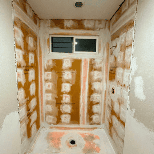 Bathroom drywall installation for Irvine bathroom remodel project.