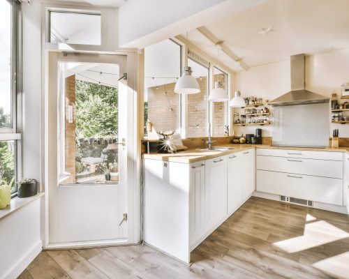 Modern corner kitchen design with sleek cabinetry